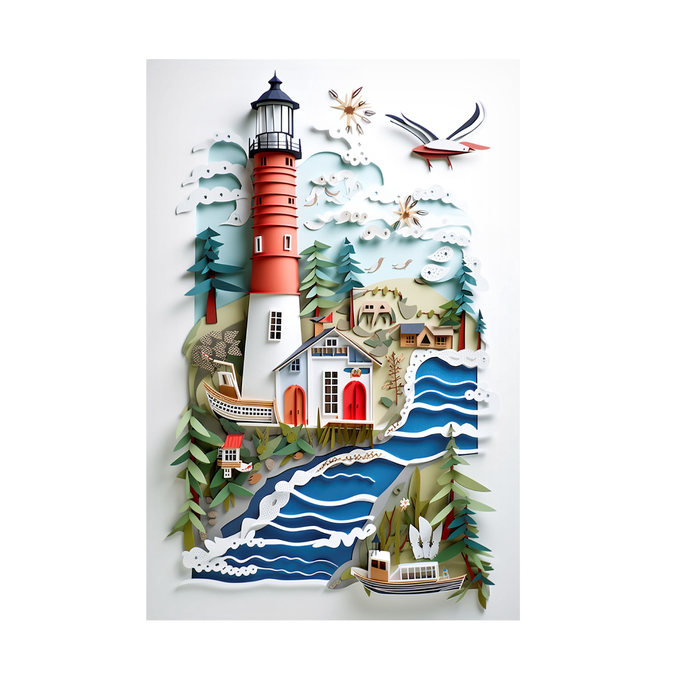 Canvas Wall Art - Ray Heere 'Paper Art Coastal Scene 21' Wall Art for Living Room, Bedroom, or Office Décor by Trademark Fine Art - 30 x 47 Inches