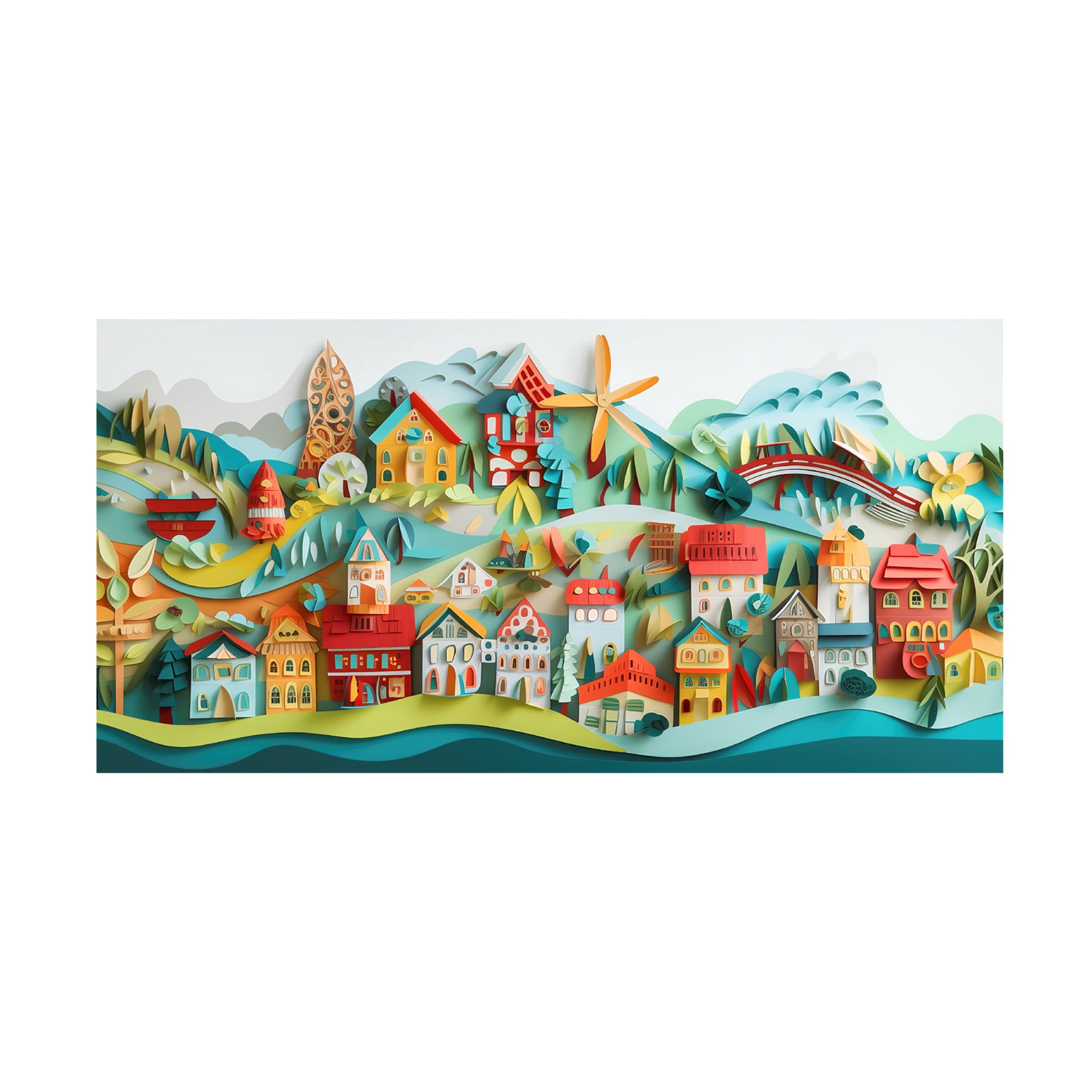 Canvas Wall Art - Ray Heere 'Paper Art Coastal Scene 22' Wall Art for Living Room, Bedroom, or Office Décor by Trademark Fine Art - 24 x 12 Inches