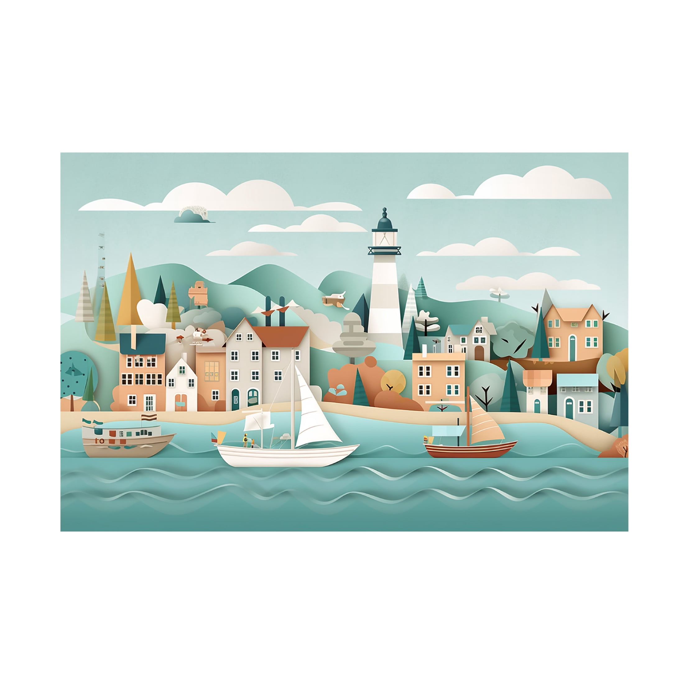 Canvas Wall Art - Ray Heere 'Paper Art Coastal Scene 6' Wall Art for Living Room, Bedroom, or Office Décor by Trademark Fine Art - 32 x 22 Inches