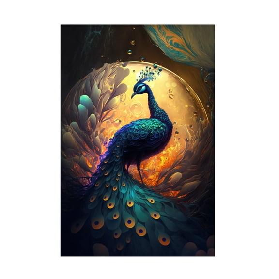 Canvas Wall Art - Ray Heere 'Proud Peacocks 10' Wall Art for Living Room, Bedroom, or Office Décor by Trademark Fine Art - 12 x 19 Inches
