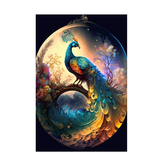 Canvas Wall Art - Ray Heere 'Proud Peacocks 15' Wall Art for Living Room, Bedroom, or Office Décor by Trademark Fine Art - 12 x 19 Inches