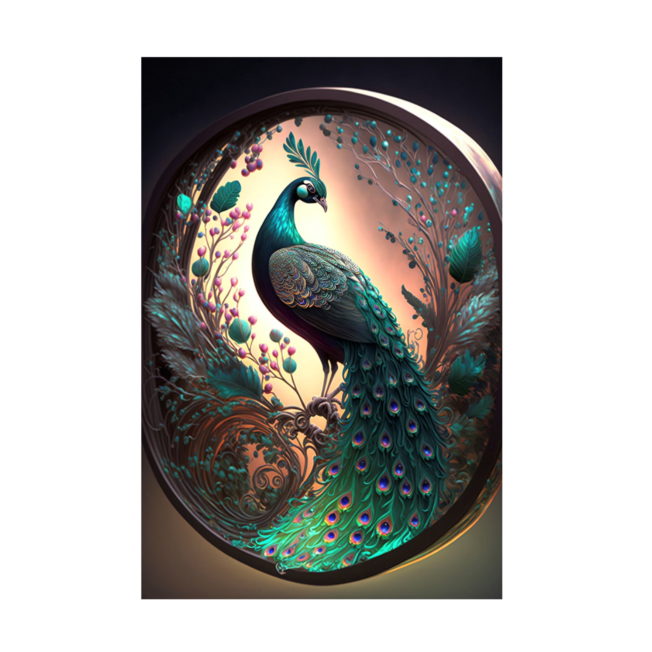 Canvas Wall Art - Ray Heere 'Proud Peacocks 30' Wall Art for Living Room, Bedroom, or Office Décor by Trademark Fine Art - 12 x 19 Inches