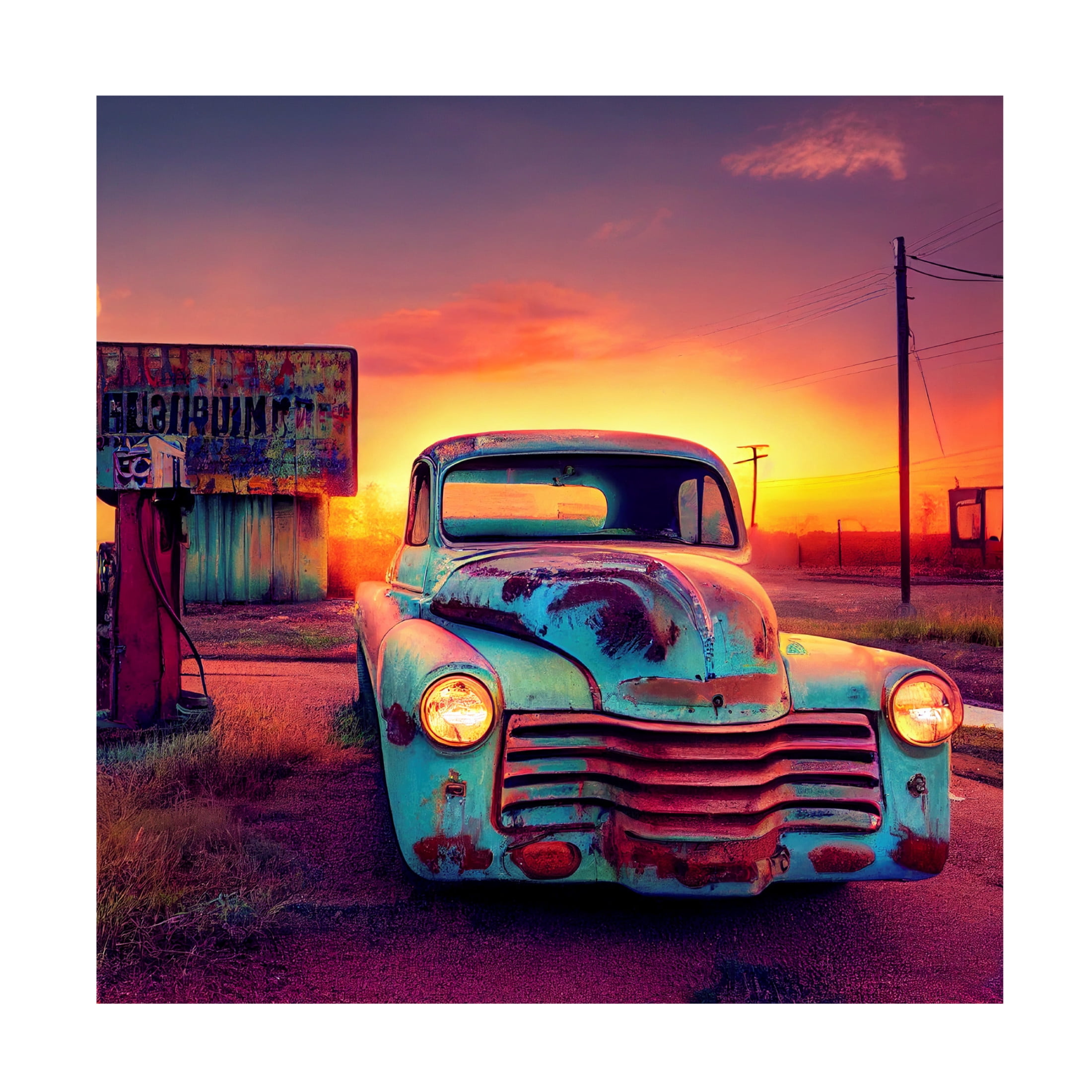 Canvas Wall Art - Ray Heere 'Route 66 2' Wall Art for Living Room, Bedroom, or Office Décor by Trademark Fine Art - 14 x 14 Inches