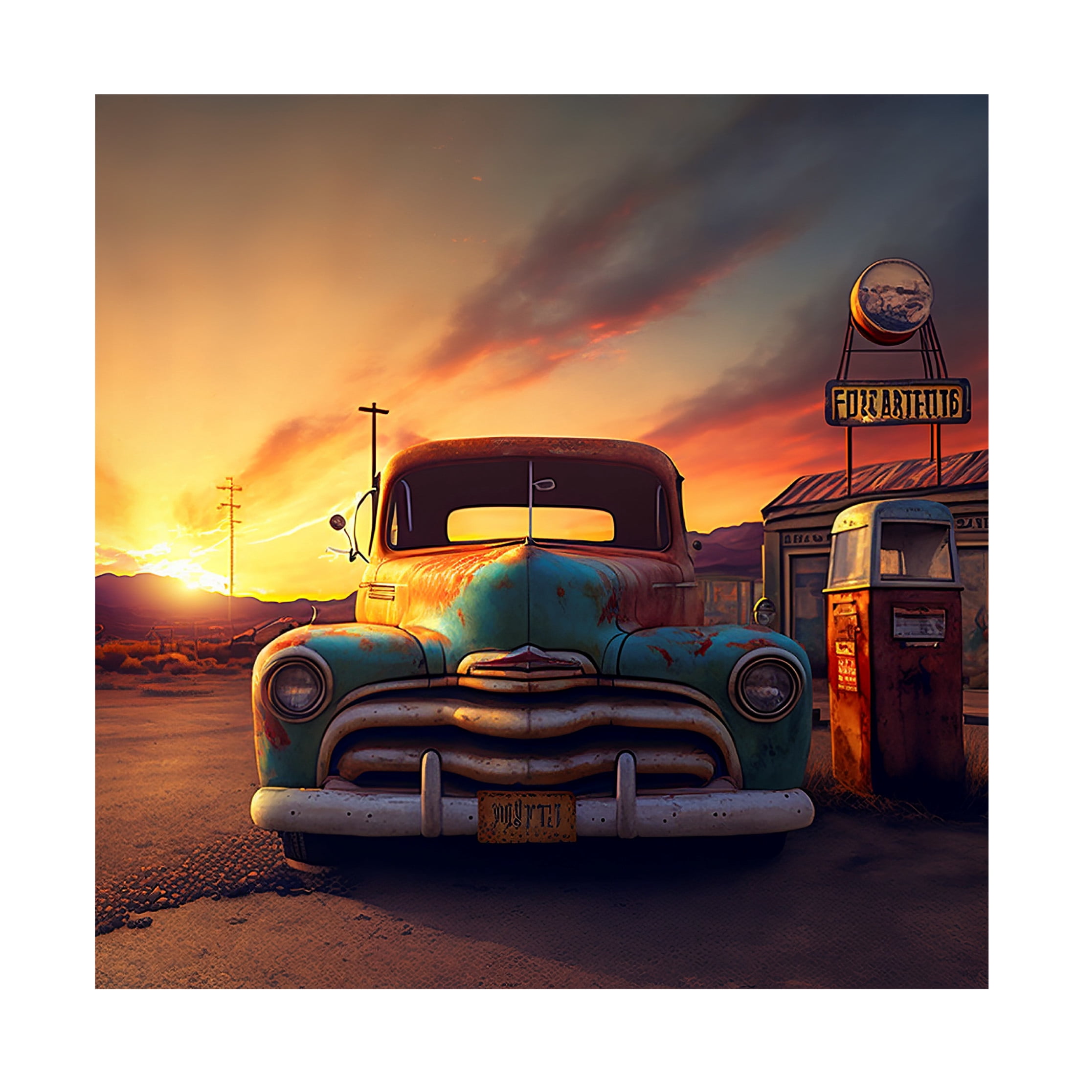 Canvas Wall Art - Ray Heere 'Route 66 3' Wall Art for Living Room, Bedroom, or Office Décor by Trademark Fine Art - 14 x 14 Inches