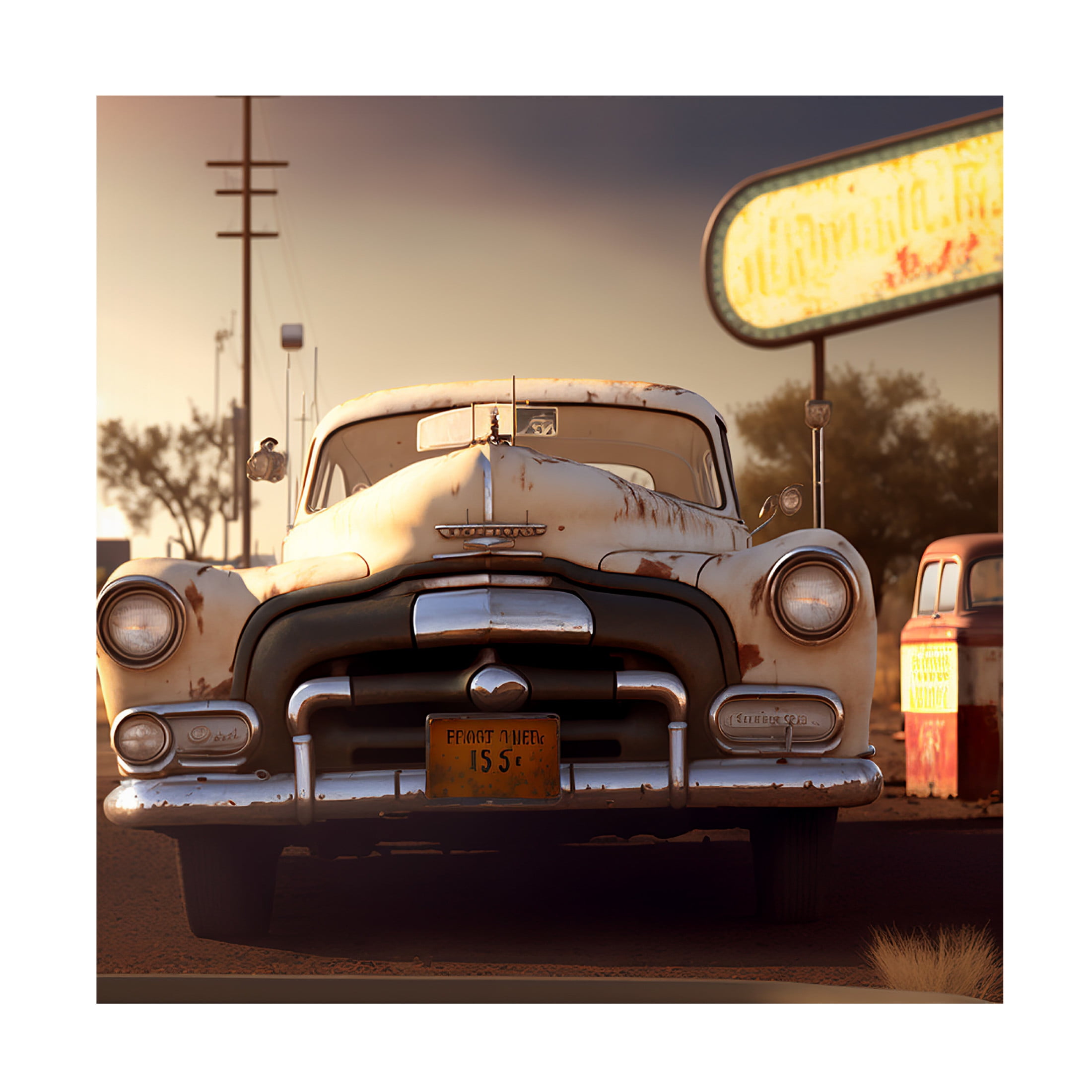 Canvas Wall Art - Ray Heere 'Route 66 4' Wall Art for Living Room, Bedroom, or Office Décor by Trademark Fine Art - 35 x 35 Inches