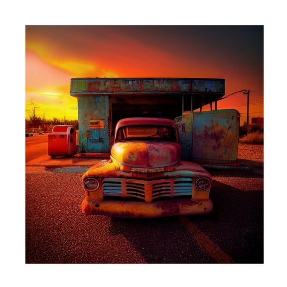 Canvas Wall Art - Ray Heere 'Route 66 6' Wall Art for Living Room, Bedroom, or Office Décor by Trademark Fine Art - 14 x 14 Inches