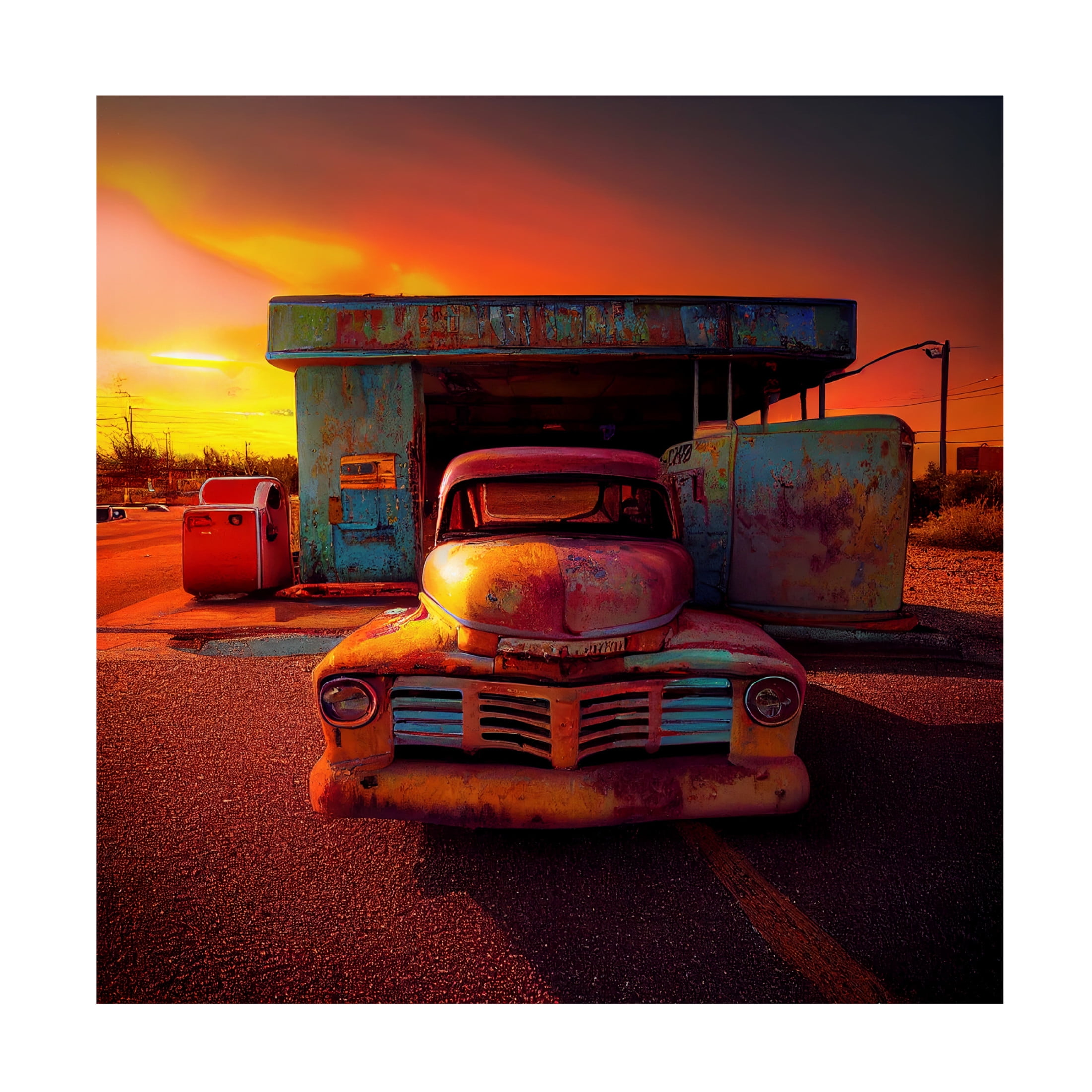 Canvas Wall Art - Ray Heere 'Route 66 6' Wall Art for Living Room, Bedroom, or Office Décor by Trademark Fine Art - 18 x 18 Inches