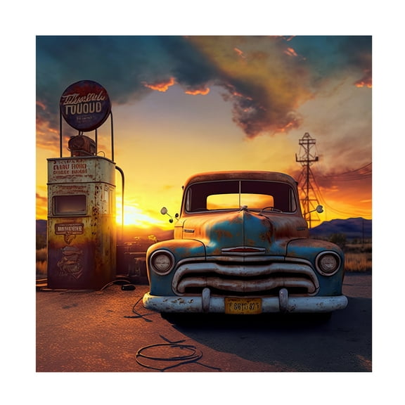 Canvas Wall Art - Ray Heere 'Route 66 8' Wall Art for Living Room, Bedroom, or Office Décor by Trademark Fine Art - 24 x 24 Inches