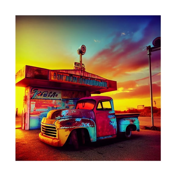 Canvas Wall Art - Ray Heere 'Route 66 9' Wall Art for Living Room, Bedroom, or Office Décor by Trademark Fine Art - 18 x 18 Inches