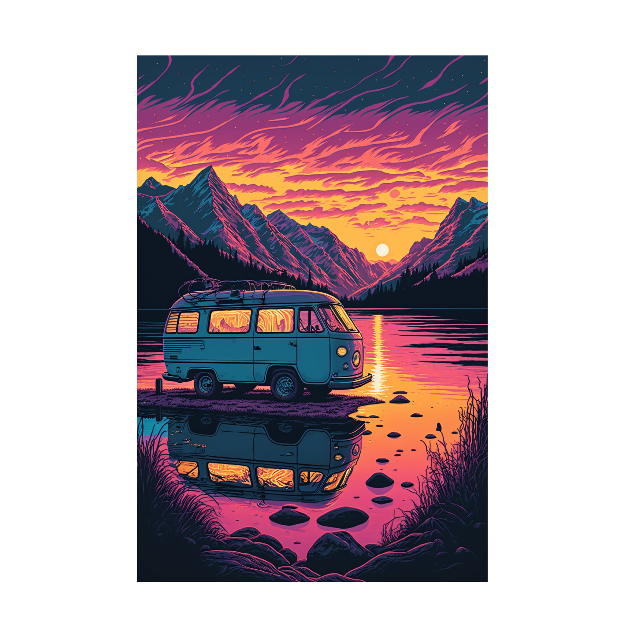 Canvas Wall Art - Ray Heere 'Silkscreen Camper On The Lake 20' Wall Art for Living Room, Bedroom, or Office Décor by Trademark Fine Art - 12 x 19 Inches