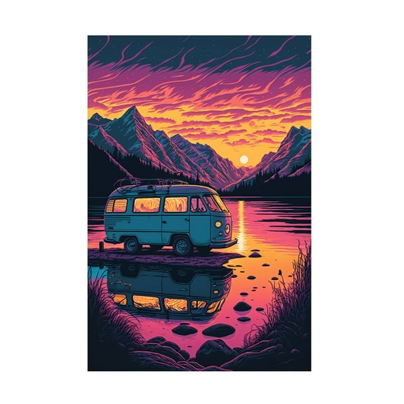 Canvas Wall Art - Ray Heere 'Silkscreen Camper On The Lake 20' Wall Art for Living Room, Bedroom, or Office Décor by Trademark Fine Art - 22 x 32 Inches