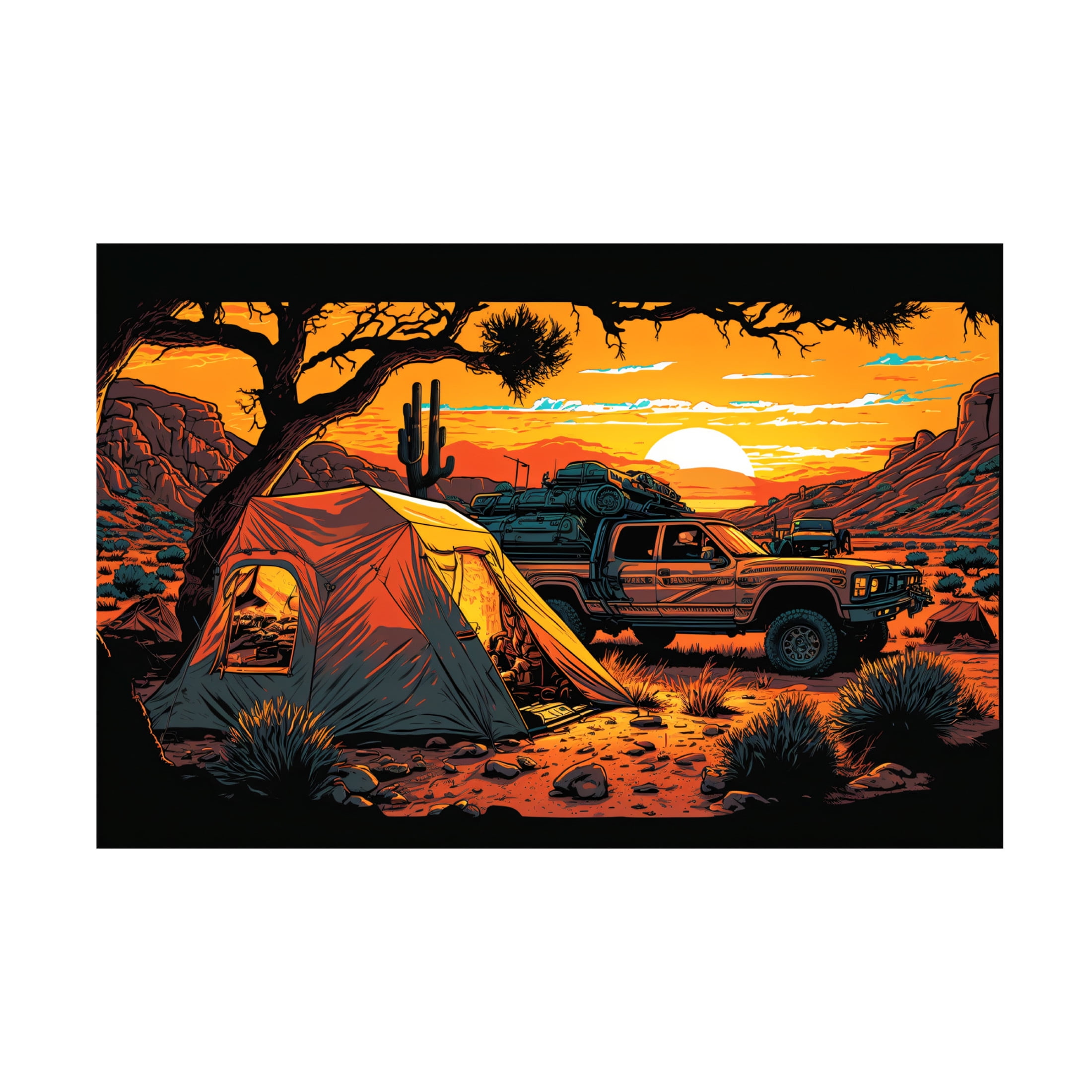 Canvas Wall Art - Ray Heere 'Silkscreen Pickup Truck At The Campsite 1' Wall Art for Living Room, Bedroom, or Office Décor by Trademark Fine Art - 24 x 16 Inches