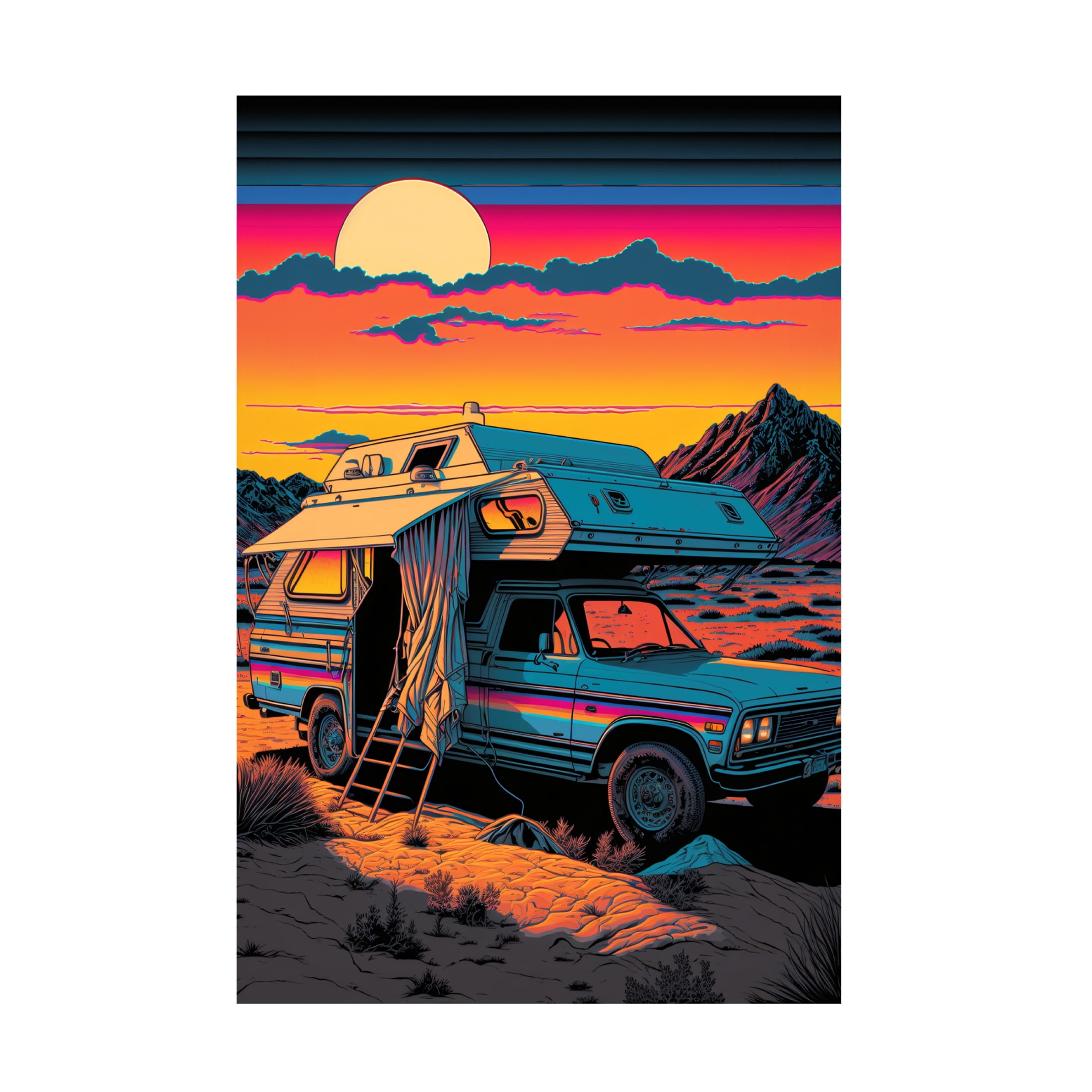 Canvas Wall Art - Ray Heere 'Silkscreen Pickup Truck At The Campsite 5' Wall Art for Living Room, Bedroom, or Office Décor by Trademark Fine Art - 30 x 47 Inches