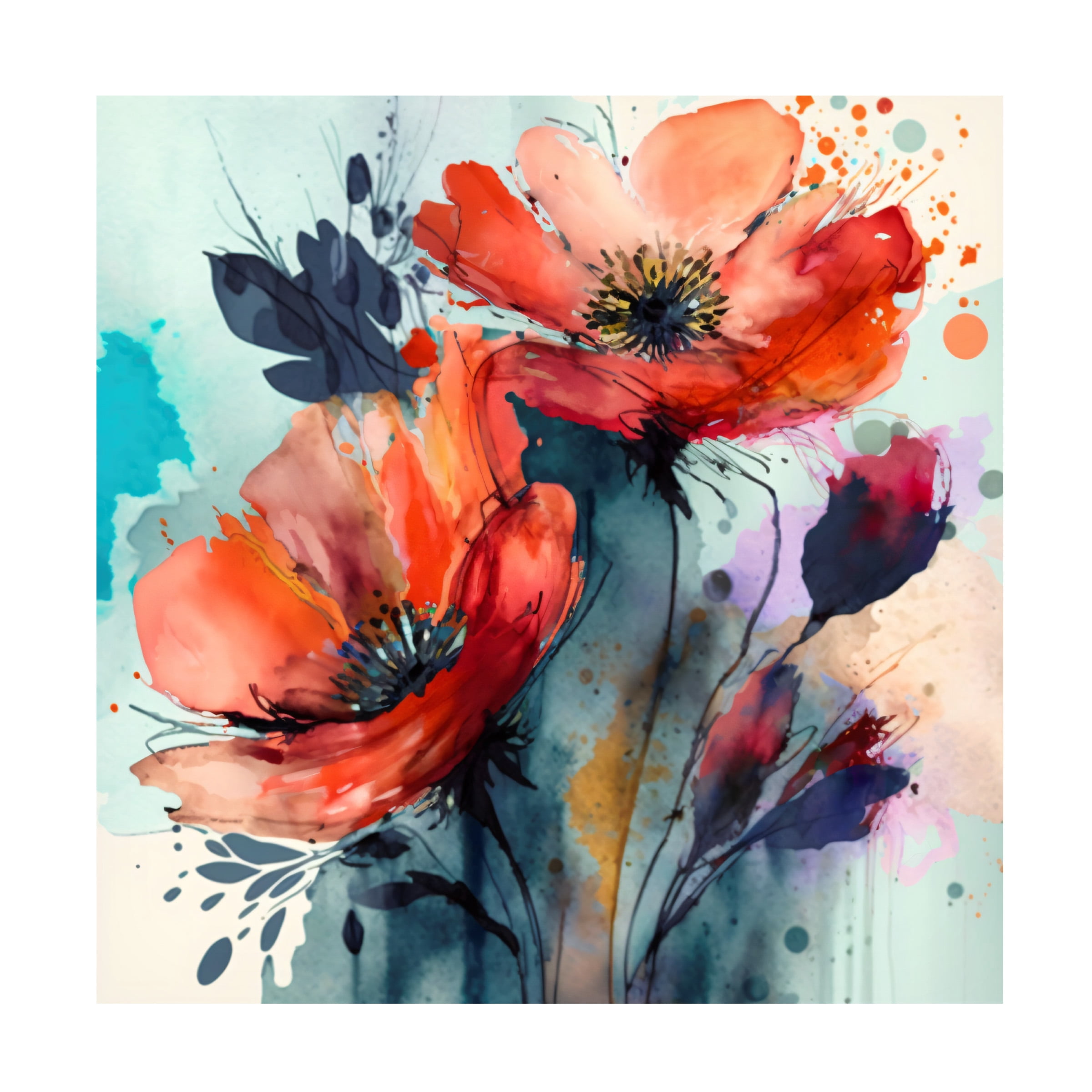 Canvas Wall Art - Ray Heere 'Watercolor Expressive Flowers 15' Wall Art for Living Room, Bedroom, or Office DÃ©cor by Trademark Fine Art - 18 x 18 Inches