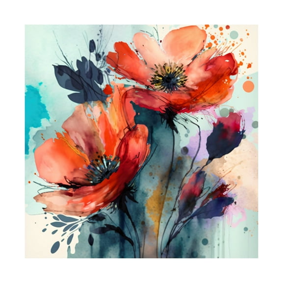 Canvas Wall Art - Ray Heere 'Watercolor Expressive Flowers 15' Wall Art for Living Room, Bedroom, or Office Décor by Trademark Fine Art - 35 x 35 Inches