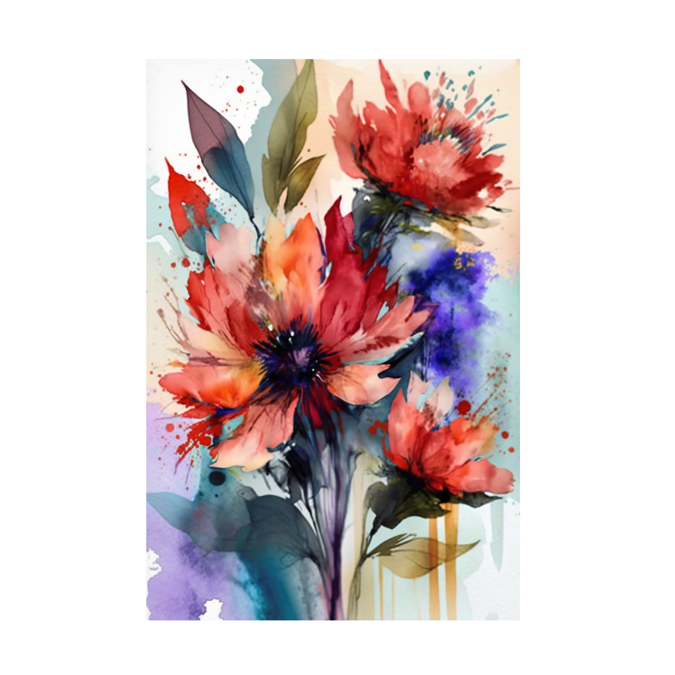 Canvas Wall Art - Ray Heere 'Watercolor Expressive Flowers 17' Wall Art for Living Room, Bedroom, or Office Décor by Trademark Fine Art - 30 x 47 Inches