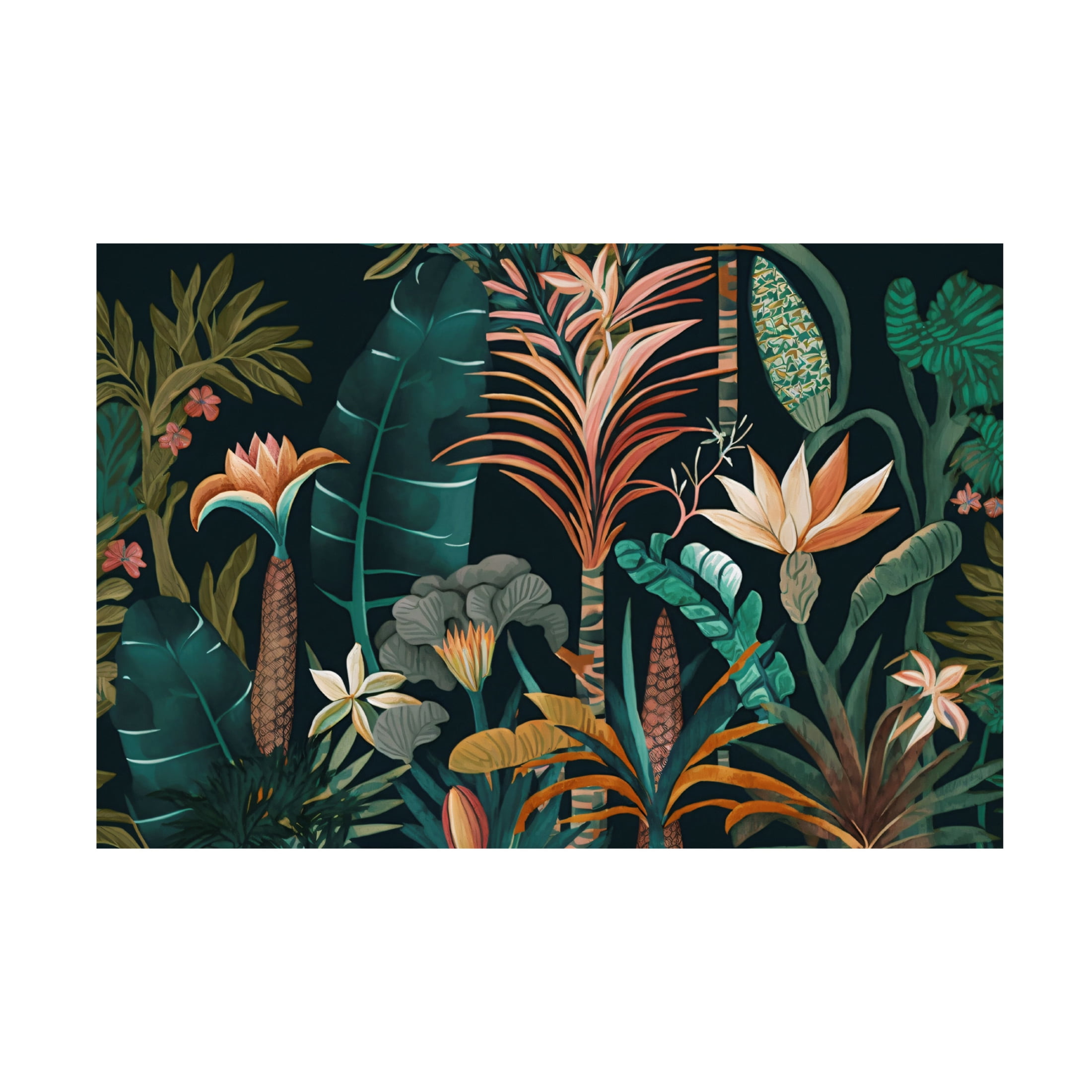 Canvas Wall Art - Ray Heere 'Watercolor Tropical Collage Black 1' Wall Art for Living Room, Bedroom, or Office Décor by Trademark Fine Art - 19 x 12 Inches