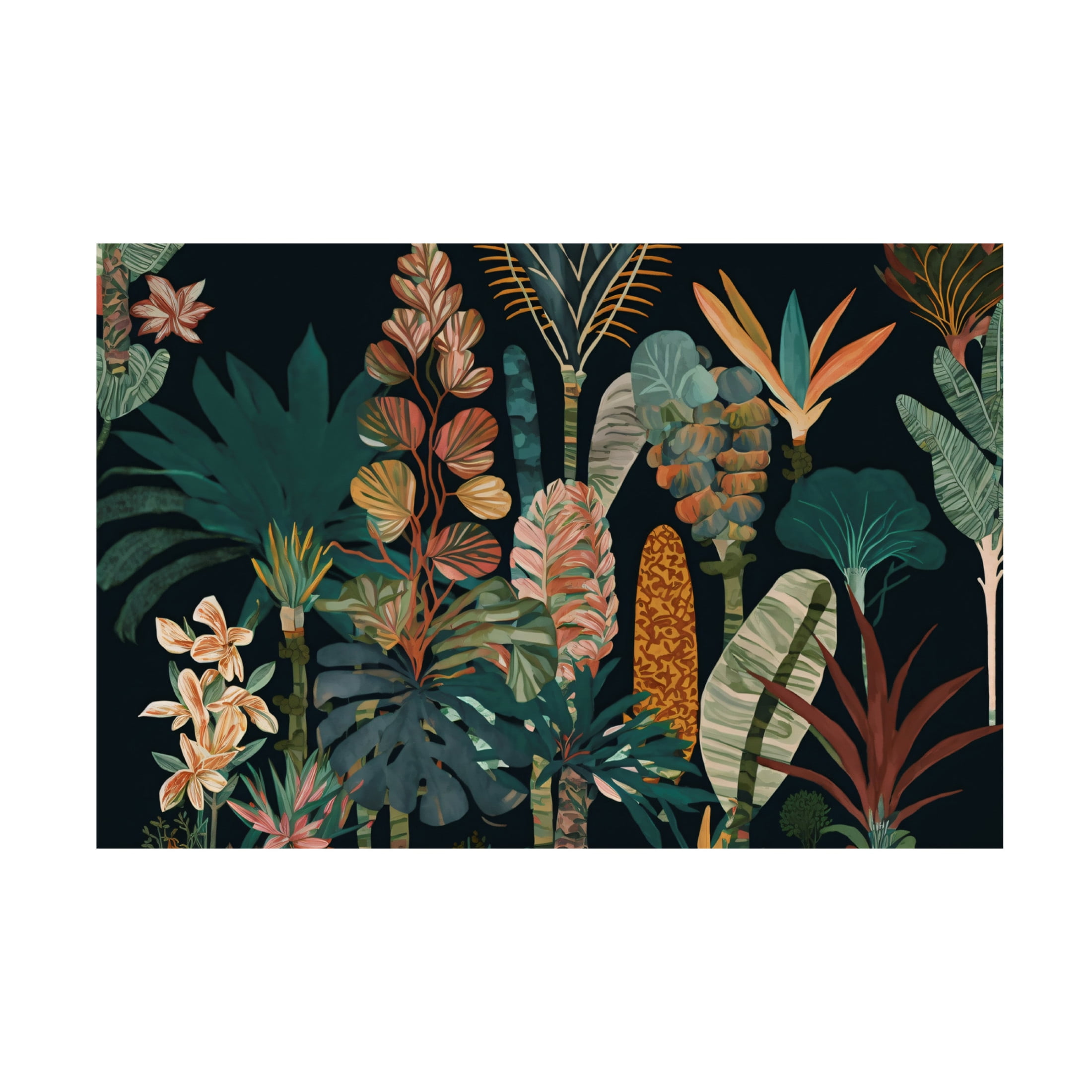 Canvas Wall Art - Ray Heere 'Watercolor Tropical Collage Black 3' Wall Art for Living Room, Bedroom, or Office Décor by Trademark Fine Art - 19 x 12 Inches