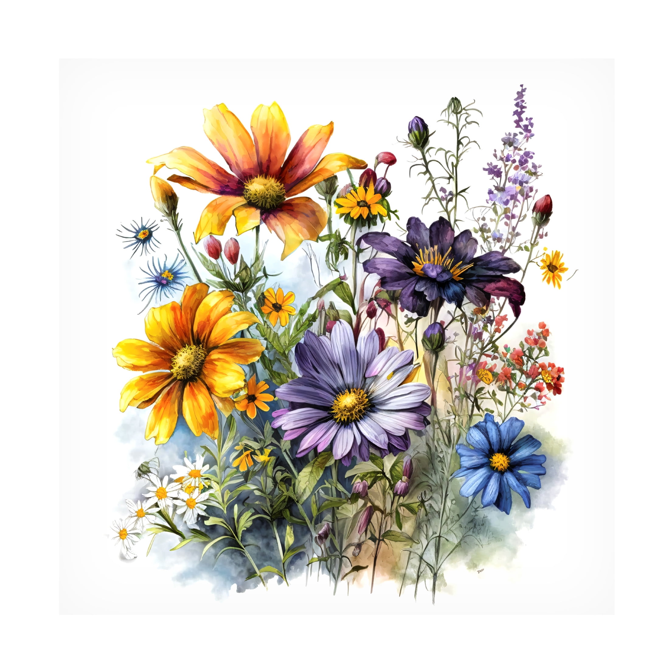 Canvas Wall Art - Ray Heere 'Watercolor Wildflowers 12' Wall Art for Living Room, Bedroom, or Office Décor by Trademark Fine Art - 18 x 18 Inches