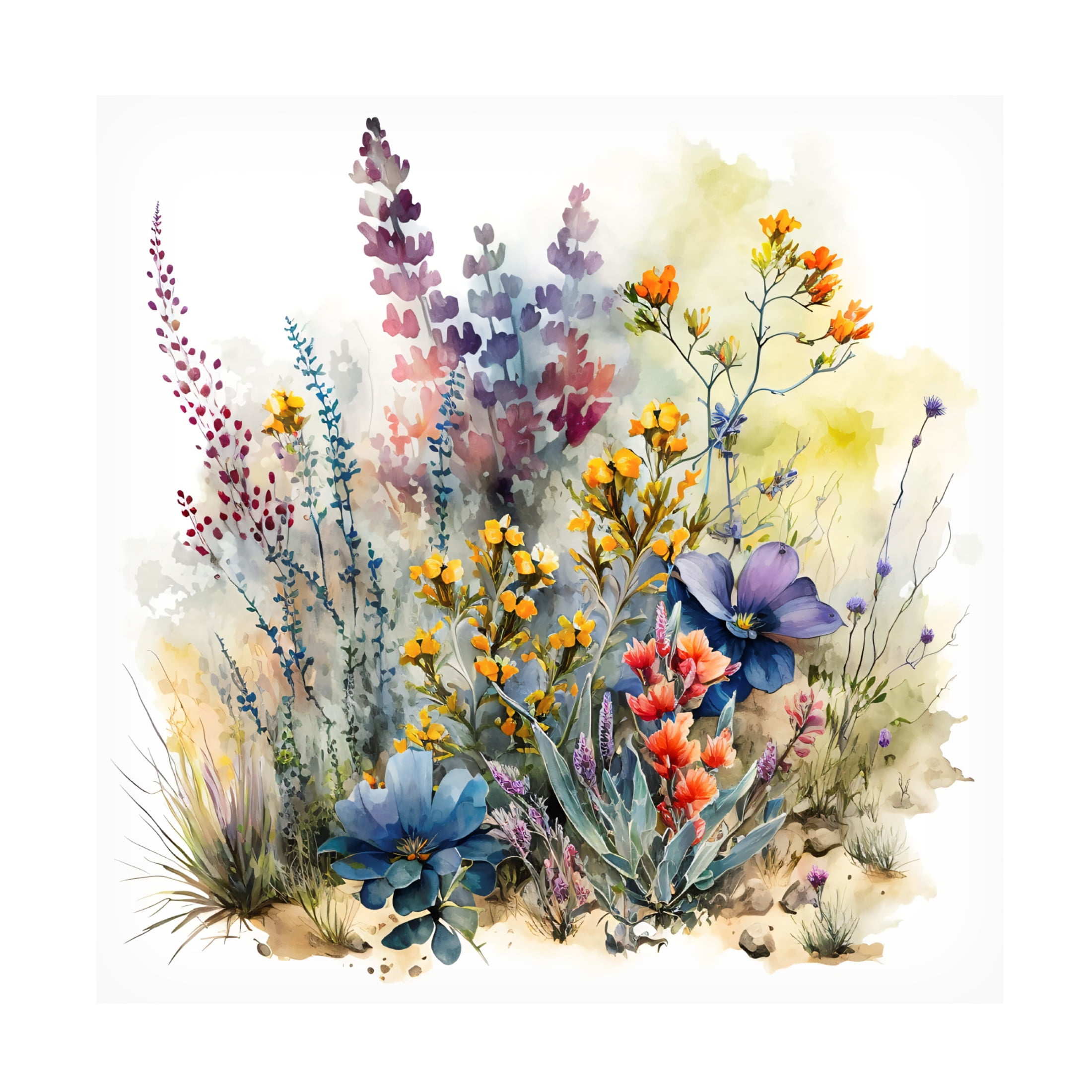 Canvas Wall Art - Ray Heere 'Watercolor Wildflowers 16' Wall Art for Living Room, Bedroom, or Office Décor by Trademark Fine Art - 14 x 14 Inches