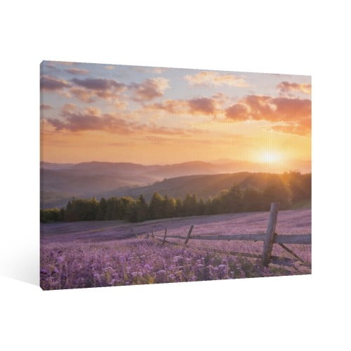 Canvas Wall Art Ready to Hang - Hidden Frame Lavender Field Sunset Mountain Landscape High-Definition Rustic Farmhouse Wall Decor for Living Room Bedroom Modern Home Decoration 12x16in