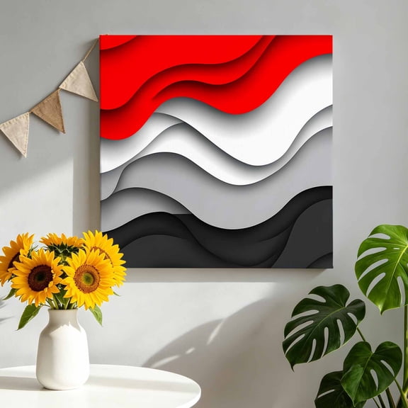 Canvas Wall Art Red Black Waves Canvas Art Print Abstract Water Ripple Pictures Wall Decor for Living Room Bedroom Artwork Decorations Stretched Framed Ready to Hang 8"x8"