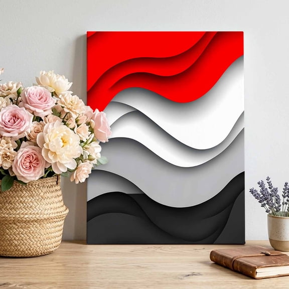 Canvas Wall Art Red Black Waves Canvas Art Print Abstract Water Ripple Pictures Wall Decor for Living Room Bedroom Artwork Decorations Stretched Framed Ready to Hang 20"x24"