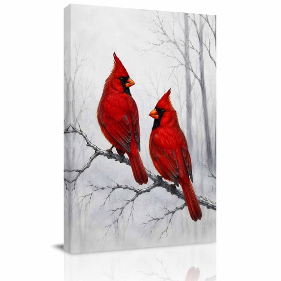 Canvas Wall Art, Red Cardinal Christmas Framed Canvas Prints for Living Room Dining Room, Winter Branches Xmas Forest Extra Large Gallery Wrapped Wall Decor for Home Office, Gifts, 22"x28"