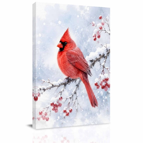 Canvas Wall Art, Red Cardinal Christmas Framed Canvas Prints for Living Room Office, Winter Branches Berry Xmas Extra Large Gallery Wrapped Wall Decor for Home Office, Gifts, 24"x32" Ship Next Day