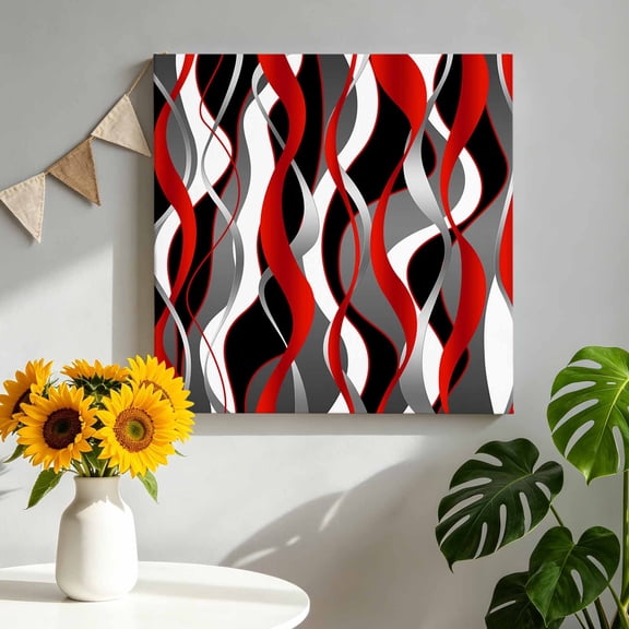 Canvas Wall Art Red Gray Stripes Canvas Art Print Abstract Art Modern Pictures Wall Decor for Living Room Bedroom Artwork Decorations Stretched Framed Ready to Hang 8"x8"