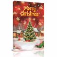 thumbnail image 1 of Canvas Wall Art, Red Green Christmas Framed Canvas Prints for Bathroom Hallway, Winter Snowflakes Xmas Trees Village Small Gallery Wrapped Wall Decor for Home Office, Gifts, 8"x10" Ship Next Day, 1 of 9