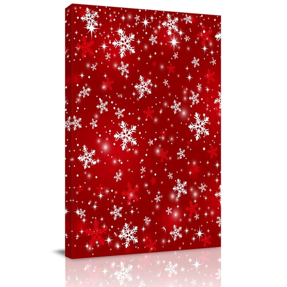 Canvas Wall Art, Red Snowflake Christmas Framed Canvas Prints for ...