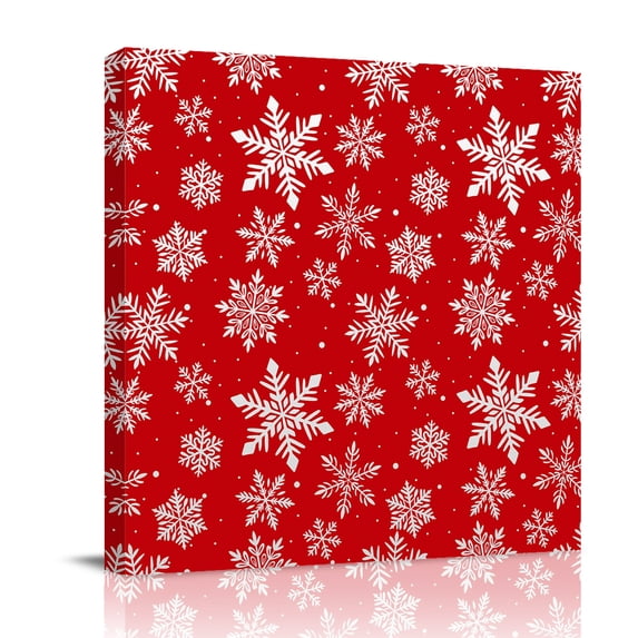 Canvas Wall Art, Red White Snowflake Christmas Framed Canvas Prints for Living Room Bathroom, Winter Xmas Snowflakes Gallery Wrapped Wall Decor for Home Office, Gifts, 12"x12" Ship Next Day