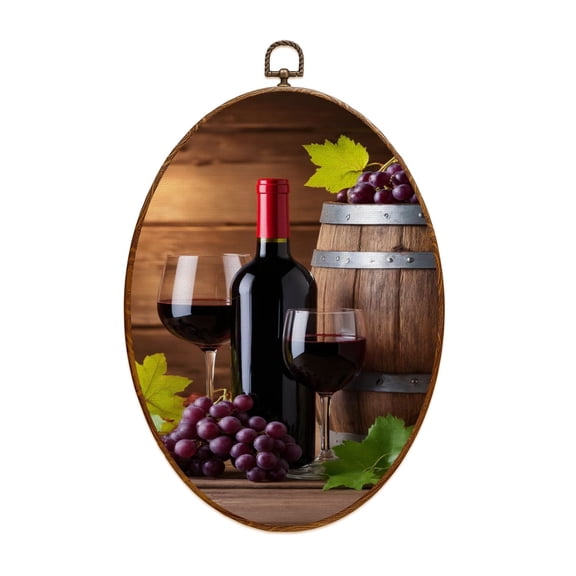 Canvas Wall Art Red Wine Glass Grapes Wooden Reusable Magnetic Decorative Red Wine Oval Framed Canvas Prints Vintage Wall Hanging Decor for Kitchen Dining Room Bar Home Restaurant 8.6"x11.4"