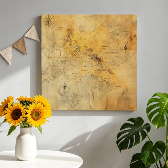 Canvas Wall Art Retro Map Canvas Art Print Medieval Pictures Wall Decor for Living Room Bedroom Artwork Decorations Stretched Framed Ready to Hang 8"x8"