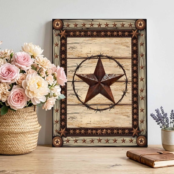 Canvas Wall Art Retro Texas Star Canvas Art Print Farmhouse Country Star Pictures Wall Decor for Living Room Bedroom Artwork Decorations Stretched Framed Ready to Hang 11"x14"