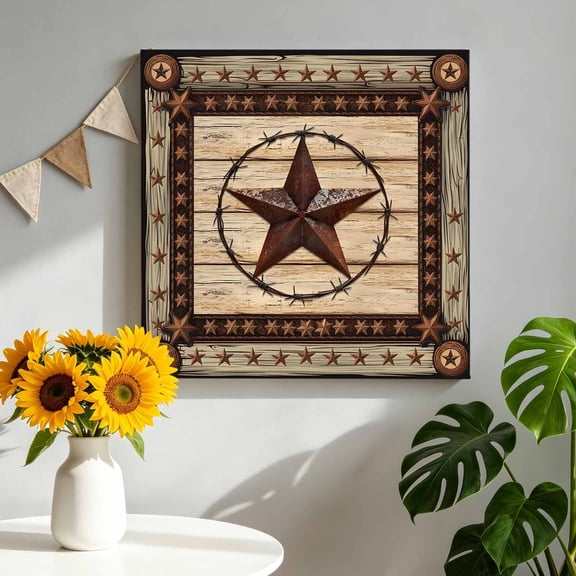 Canvas Wall Art Retro Texas Star Canvas Art Print Farmhouse Country Star Pictures Wall Decor for Living Room Bedroom Artwork Decorations Stretched Framed Ready to Hang 8"x8"