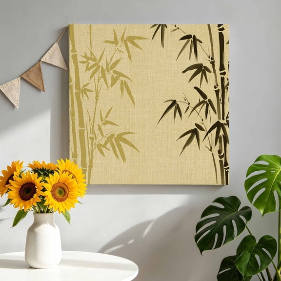 Canvas Wall Art Retro Water Ink Painting Canvas Art Print Chinese Painting Spring Plant Pictures Wall Decor for Living Room Bedroom Artwork Decorations Stretched Framed Ready to Hang 8"x8"