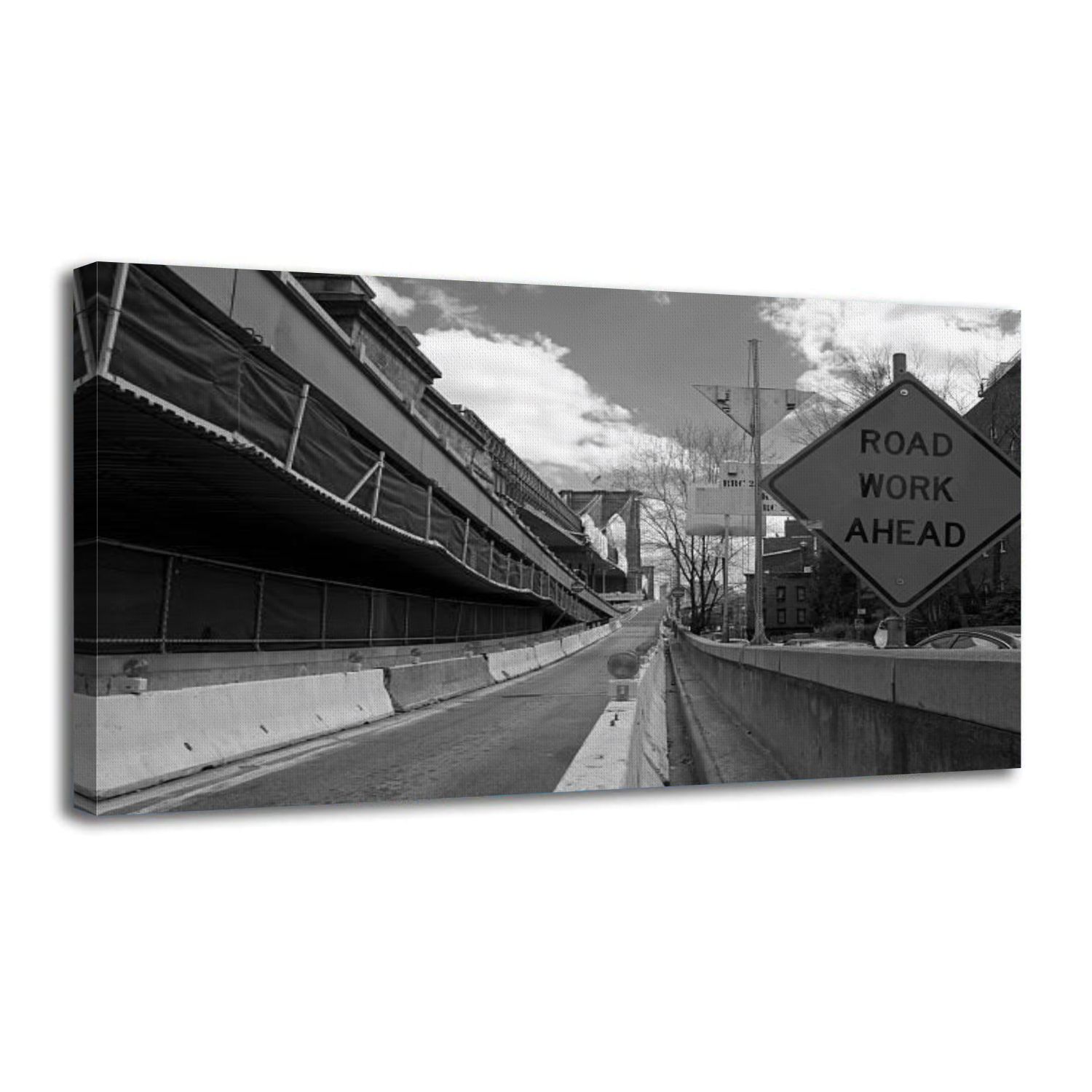 Canvas Wall Art Road Work Ahead Sign Brooklyn Bridge Ramp Lower NYC ...