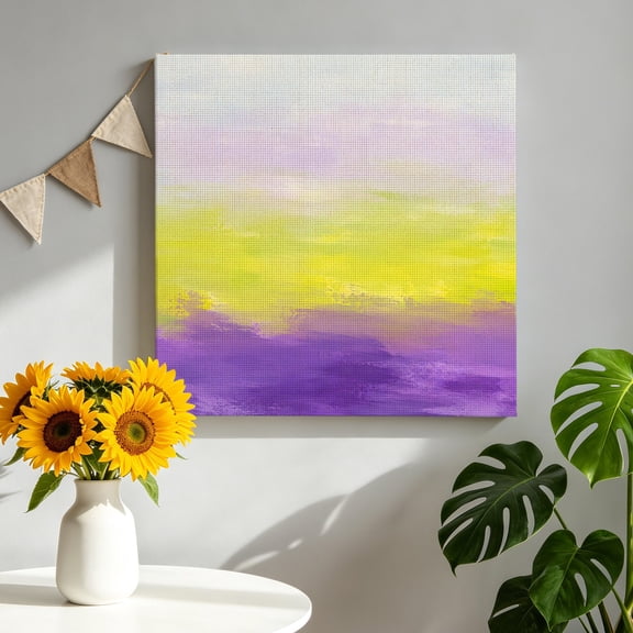 Canvas Wall Art Romantic Sunset Canvas Art Print Boho Purple Yellow Ombre Cloud Art Wave Modern Pictures Wall Decor for Living Room Bedroom Artwork Decorations Stretched Framed Ready to Hang 8"x8"