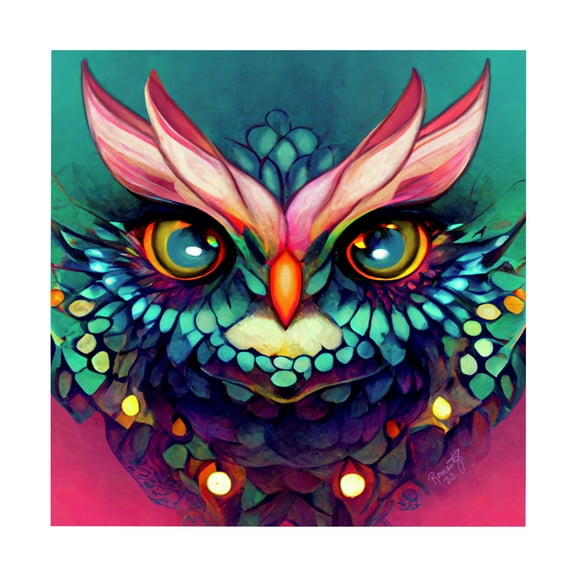 Canvas Wall Art - RomantzArt 'Fantasy Owls 4' Wall Art for Living Room, Bedroom, or Office Décor by Trademark Fine Art - 14 x 14 Inches