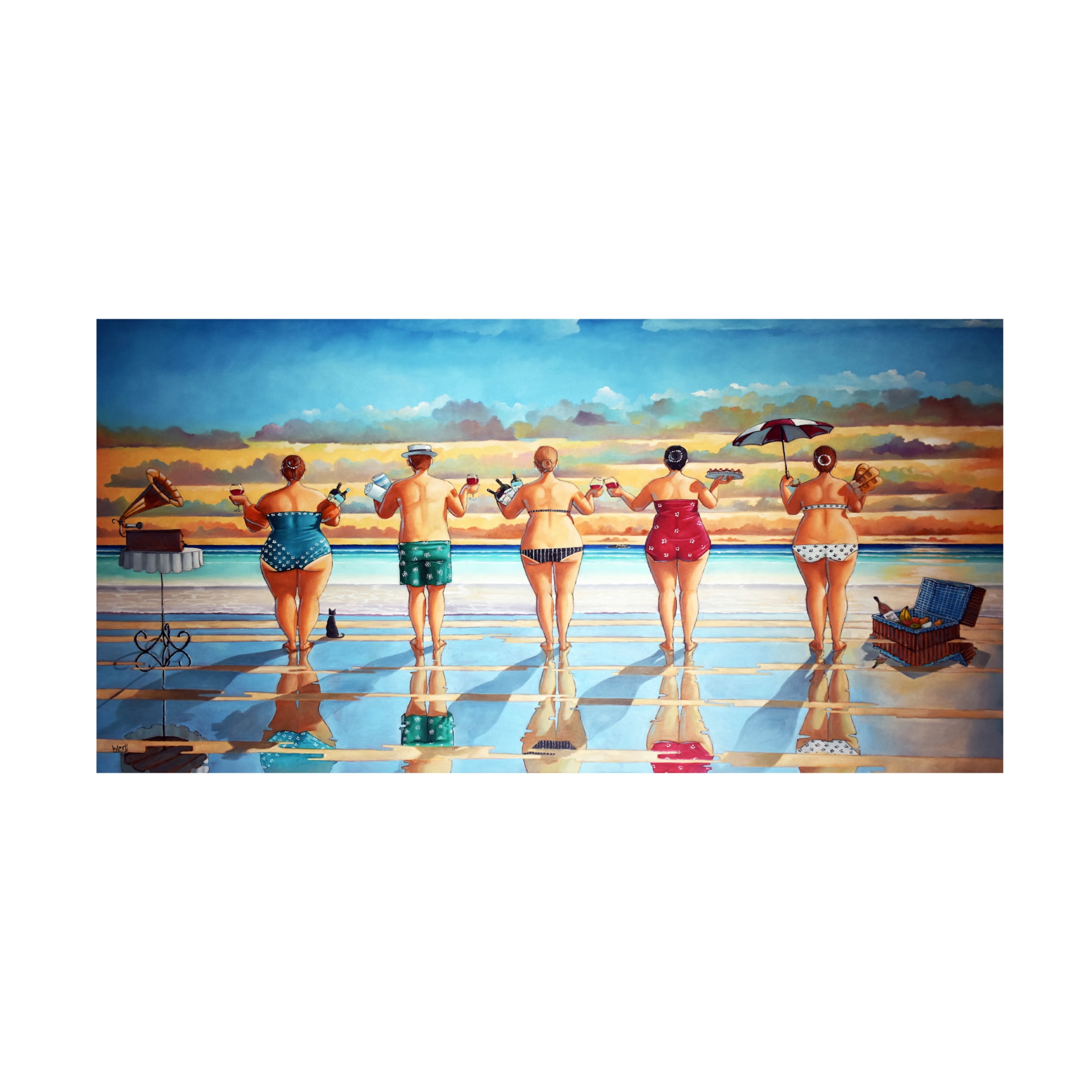 Canvas Wall Art - Ronald West 'Sunset Picnic' Wall Art for Living Room, Bedroom, or Office Décor by Trademark Fine Art - 24 x 12 Inches