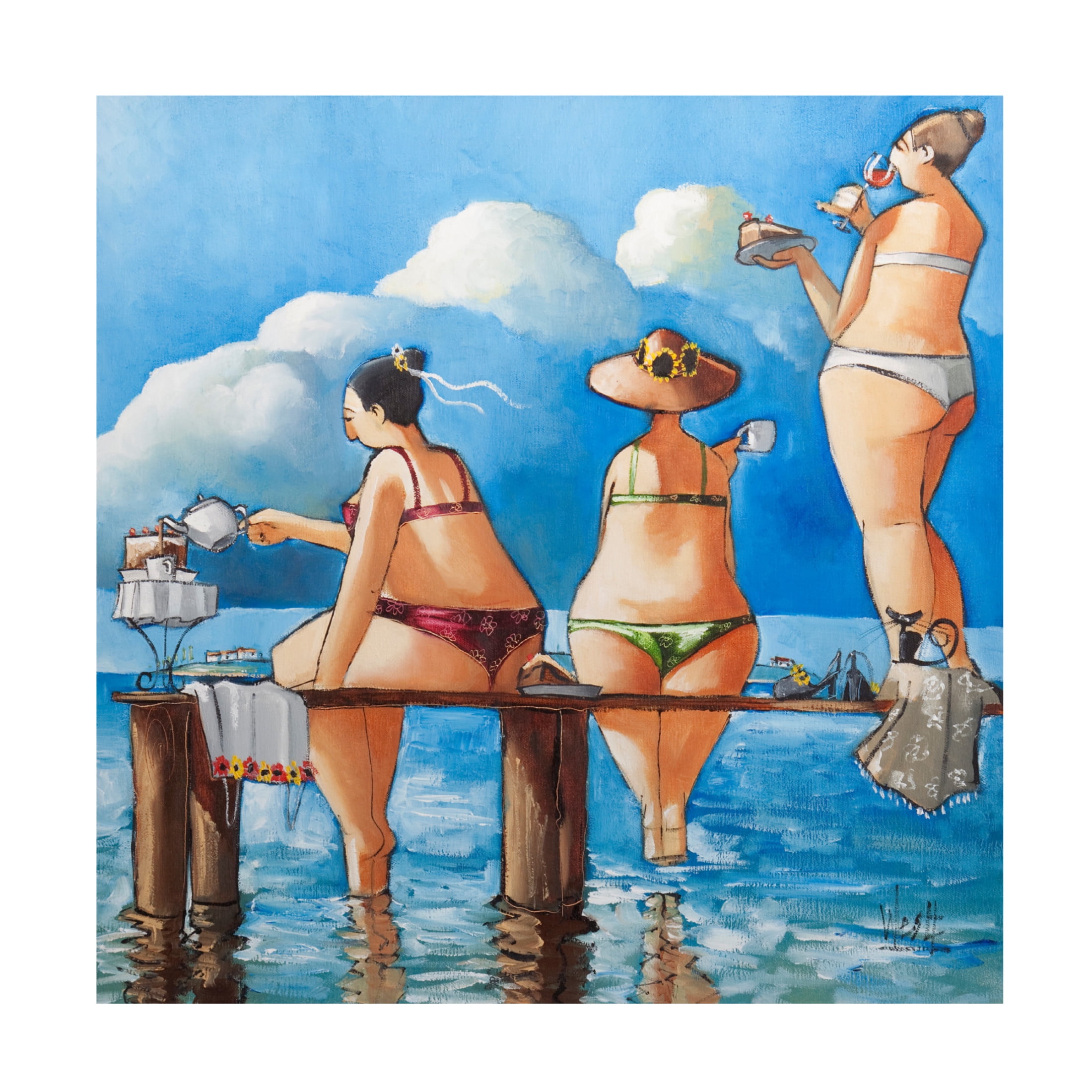 Canvas Wall Art - Ronald West 'Tea Break On The Jetty' Wall Art for Living Room, Bedroom, or Office Décor by Trademark Fine Art - 24 x 24 Inches