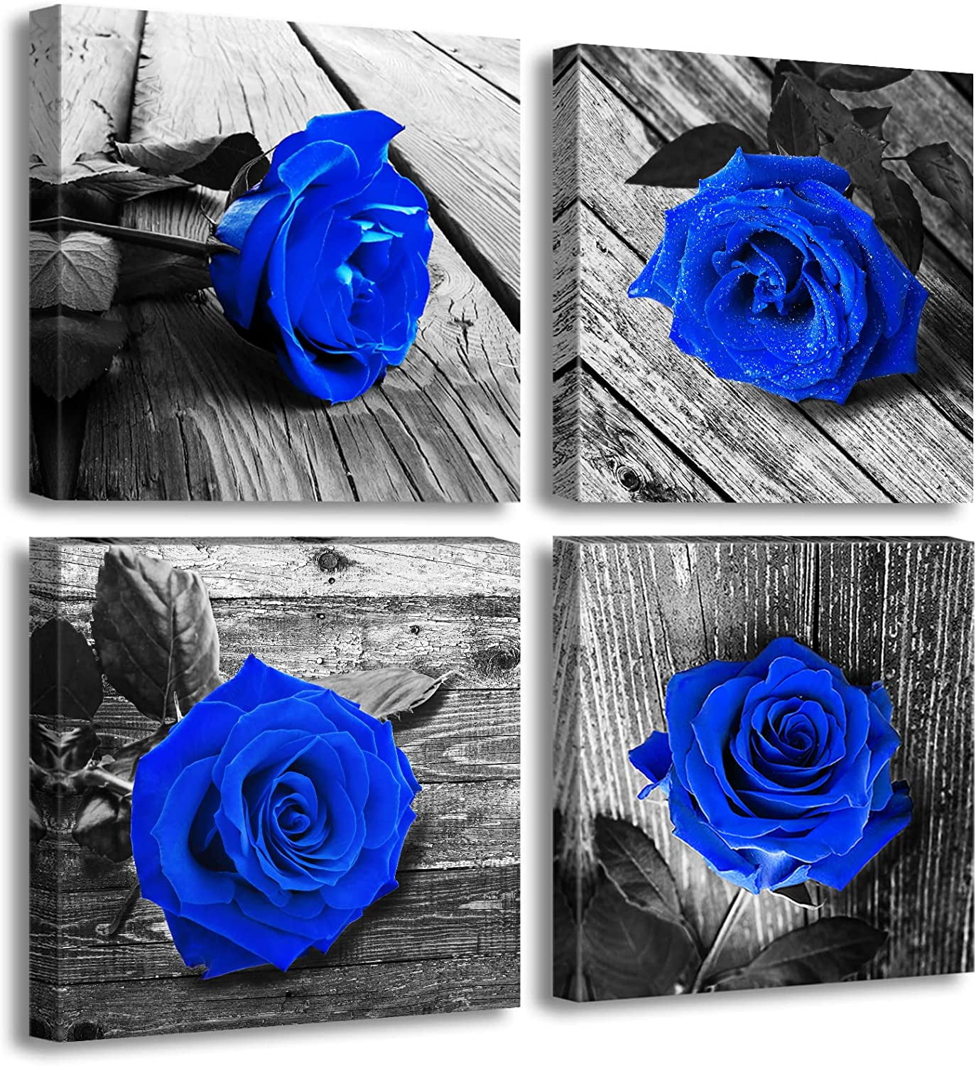 - Canvas Wall Art Room Decorations Large Modern Black White Blue Rose ...