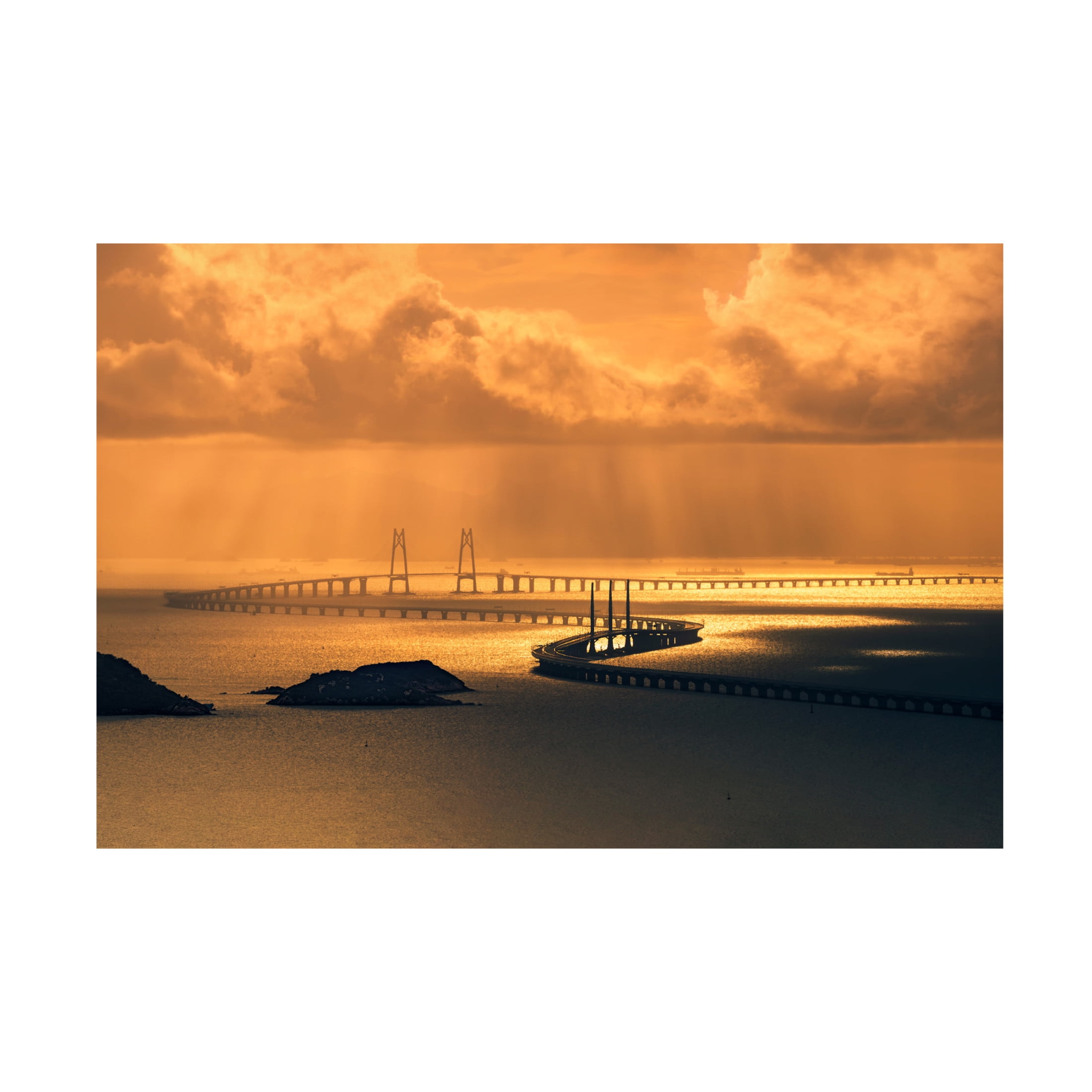 Canvas Wall Art - Royhoo 'Hong Kong Zhuhai Macao Bridge' Wall Art for Living Room, Bedroom, or Office Décor by Trademark Fine Art - 19 x 12 Inches