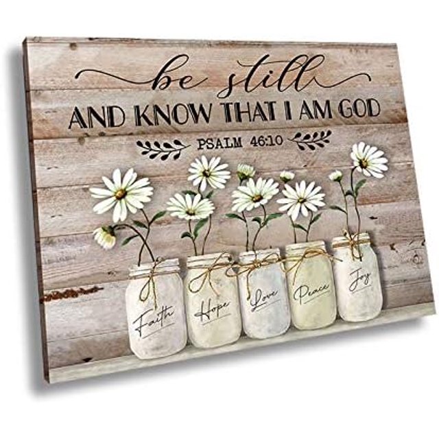 Canvas Wall Art for Rustic Bathroom Decor White Flowers in Mason Jar
