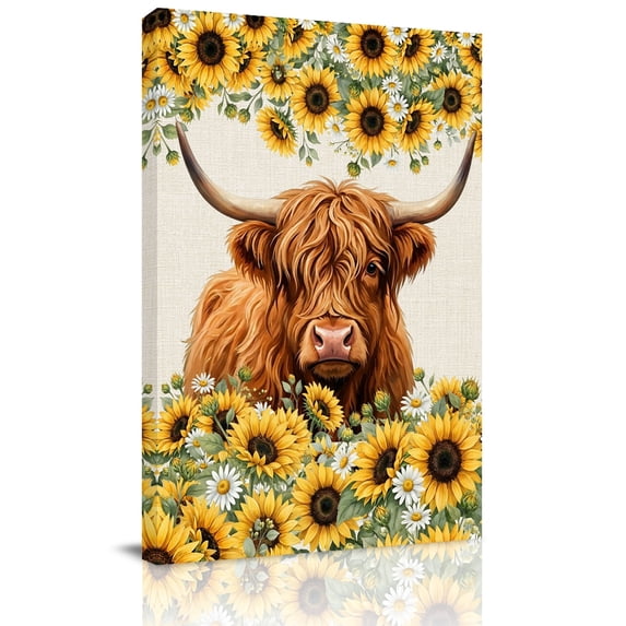 Canvas Wall Art Rustic Brown Cow Canvas Art Print Farmhouse Animal ...