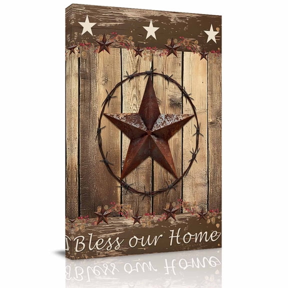 Canvas Wall Art, Rustic Country Framed Canvas Prints for Kitchen Bedroom, Western Stars Brown Texture Wooden Print Small Gallery Wrapped Wall Decor for Home Office, Gifts, 8"x12" Ship Next Day