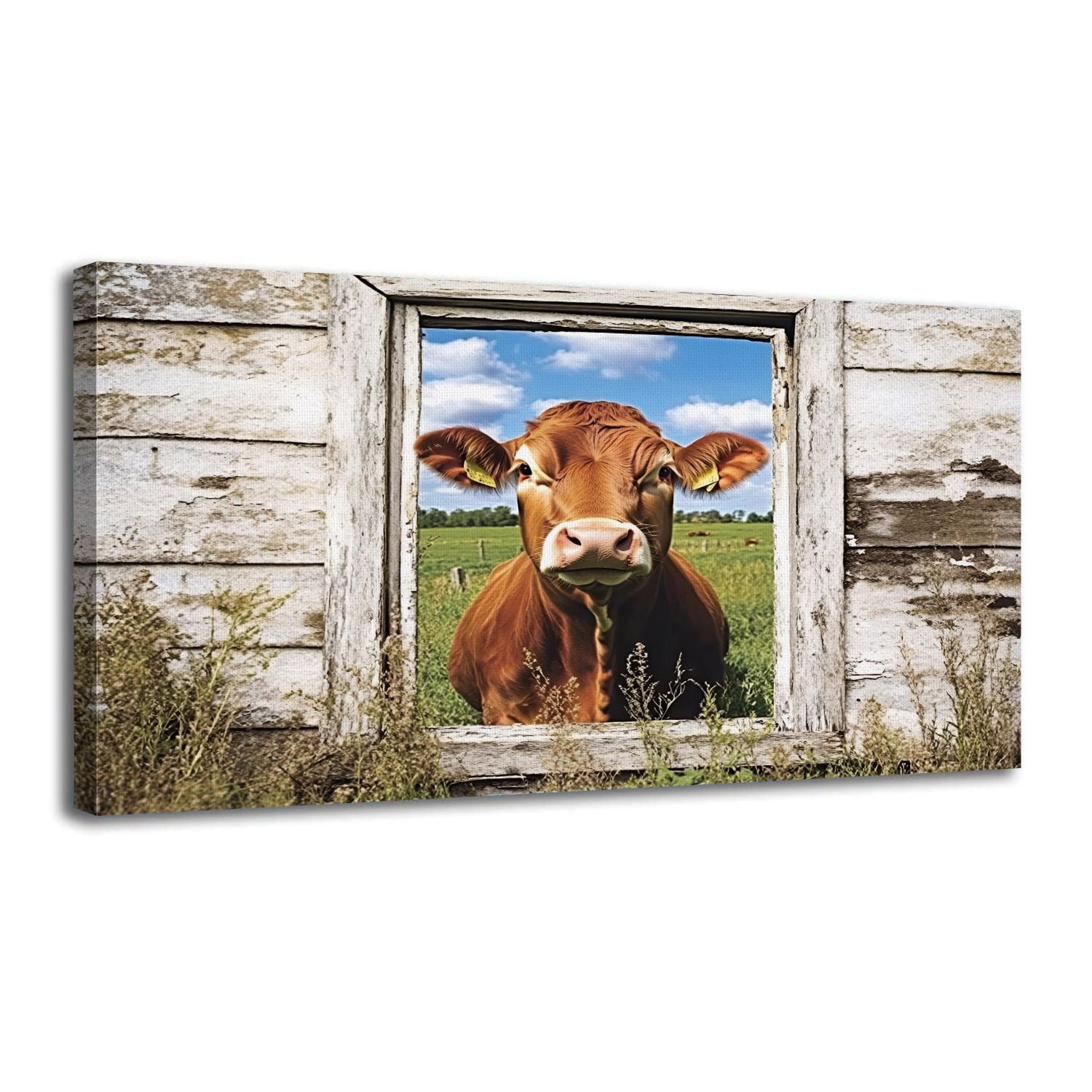 Canvas Wall Art Rustic Cow Funny Cows Window Farmhouse Cow Canvas ...