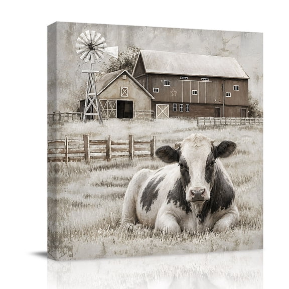 Canvas Wall Art, Rustic Farmhouse Framed Canvas Prints for Bathroom Desk, Vintage Rustic Windmill House Barn Small Gallery Wrapped Wall Decor for Home Office, Gifts, 8"x8" Ship Next Day